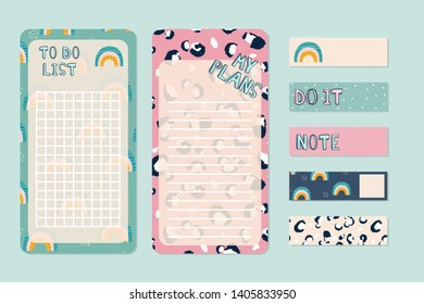 Cute to do lists and stickers with fashion pattern. Vector hand drawn illustration. 