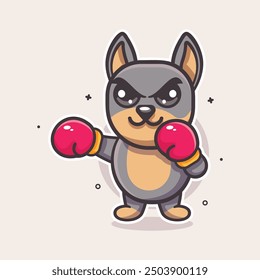 cute doberman dog animal character mascot playing boxing sport isolated cartoon