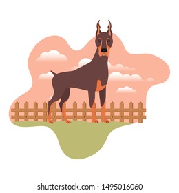 cute doberman dog with background landscape