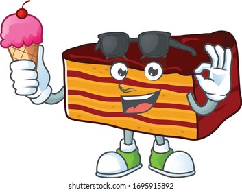 Cute dobos torte cartoon character enjoying an ice cream