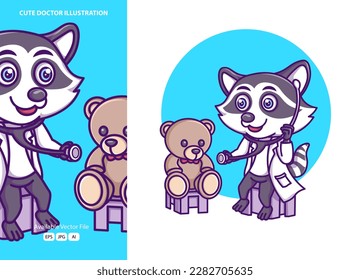 Cute doctor animal cartoon icon illustration