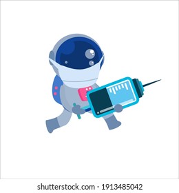 Cute Doctor Astronaut With Mask and Injection Character Vector Template Design Illustration