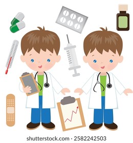 Cute  doctor boy vector cartoon  illustration