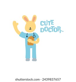 Cute doctor bunny vector illustration for fabric, textile and print