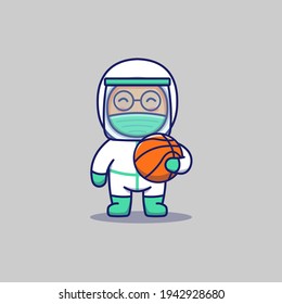 Cute doctor carrying basket ball