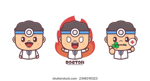 cute doctor cartoon mascot. vector illustrations with outline style.