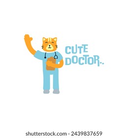 Cute doctor cat vector illustration for fabric, textile and print