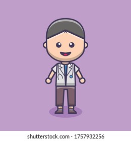Cute Doctor Character. chibi kawaii Flat cartoon vector illustration style