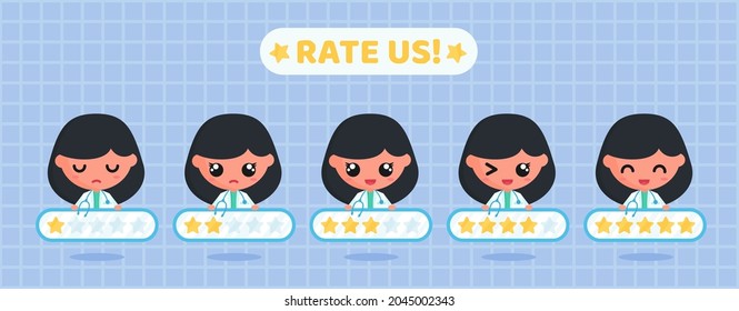 Cute Doctor Character Holding Star Rating Icon Board. Suitable For Customer Satisfaction Survey, Medical Service Review, Health Service Feedback And Hospital Review Stickers