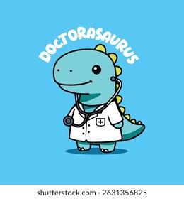 Cute Doctor Dinosaur Cartoon - Doctorasaurus Medical Illustration - Adorable Dinosaur Dressed as Doctor - Kawaii Medical Dino Art