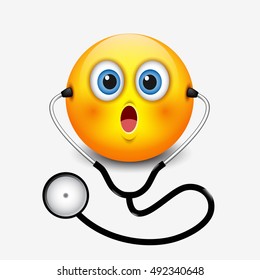 Cute doctor emoticon wearing stethoscope, emoji, smiley - vector illustration