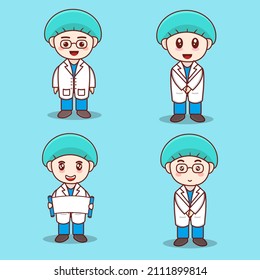 A cute doctor expresses various gestures and emotions.