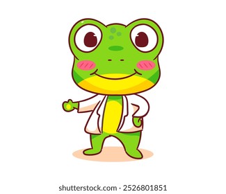 Cute doctor frog cartoon character. Adorable kawaii animal concept design. Isolated white background. Vector art illustration.