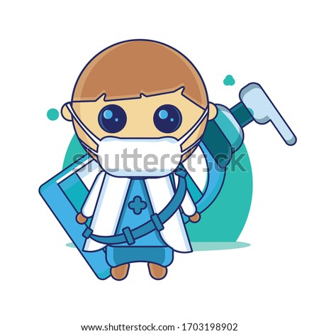 Cute Doctor With Handsanitizer for fight covid-19 corona virus. Vector Illustartion 