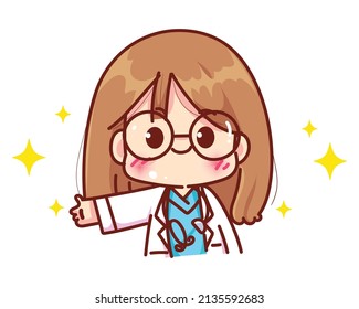 Cute Doctor Healthcare And Medical Concept Cartoon Character Hand Draw Art Illustration