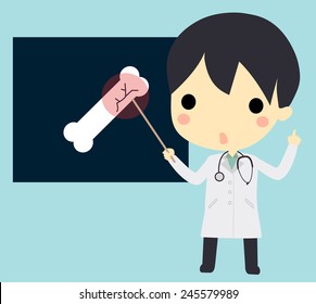 cute doctor man with bone's X-ray