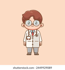 Cute doctor medical personnel chibi character kawaii chibi character mascot illustration outline style design set