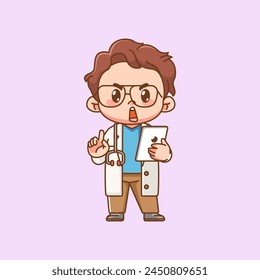 Cute doctor medical personnel give advice chibi character kawaii chibi character mascot illustration outline style design set