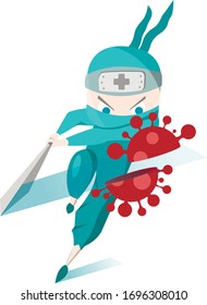 Cute doctor ninja fight corona virus. Fight against red virus. find medical vaccine. Stay home
Concept of ninja doctor 