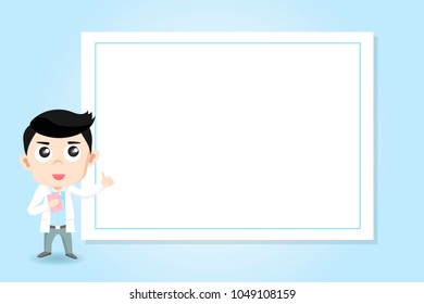 Cute doctor on presentation. Doctor with clipboard giving medical presentation.