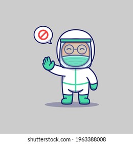 Cute doctor posing hands forbid