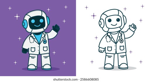 A cute Doctor Robot for design element or coloring book element