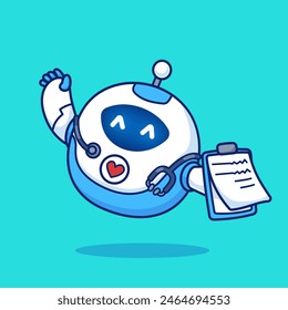 Cute Doctor Robot Holding Clipboard and Stethoscope Cartoon Vector Icon Illustration. Science Technology Icon Concept Isolated Premium Vector. Flat Cartoon Style