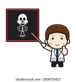 Cute doctor show bone scan cartoon icon vector illustration. Design isolated on white. Flat cartoon style.