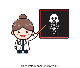 Cute doctor show bone scan cartoon icon vector illustration. Design isolated flat cartoons style