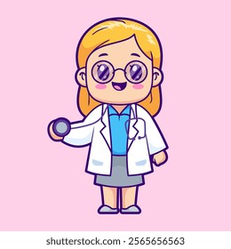 Cute Doctor With Stethoscope Cartoon Vector Icon 
Illustration. People Profession Icon Concept Isolated Premium 
Vector. Flat Cartoon Style