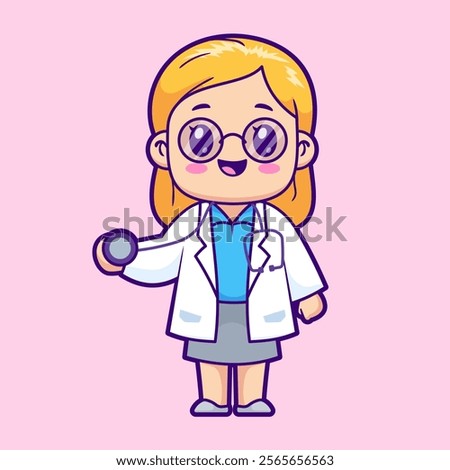 Cute Doctor With Stethoscope Cartoon Vector Icon 
Illustration. People Profession Icon Concept Isolated Premium 
Vector. Flat Cartoon Style