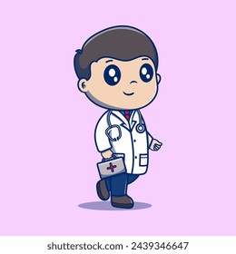 Cute Doctor with a Stethoscope and holding notes illustration. Medical, Physician, Hospital, Checkup, Healthy, Treatment, Personnel, Flat cartoon style
