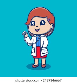 Cute Doctor with a Stethoscope and holding notes illustration. Medical, Physician, Hospital, Checkup, Healthy, Treatment, Personnel, Flat cartoon style