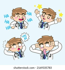 cute doctor sticker mascot vector illustration, doctor vector set