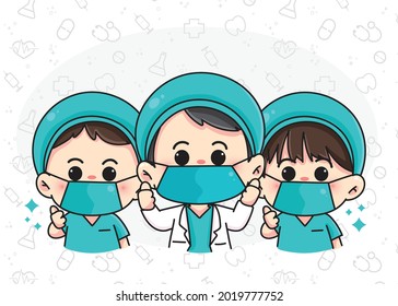 Cute doctor team cartoon hand drawn cartoon art illustration