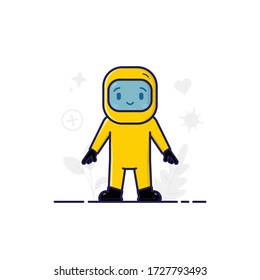 Cute doctor using protective suit for the campaign against covid-19