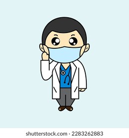 Cute Doctor Vector illustration, isolated, on blue background.	
