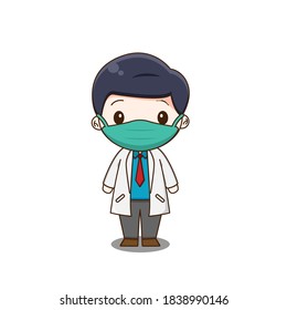 Un doctor lindo con máscara. Ilustración vectorial del carácter chibi aislado en fondo blanco.