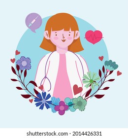 cute doctor woman portrait cartoon