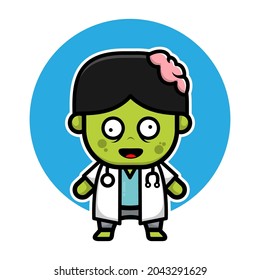 Cute doctor Zombie Cartoon Vector Icon Illustration. Halloween illustration Concept 