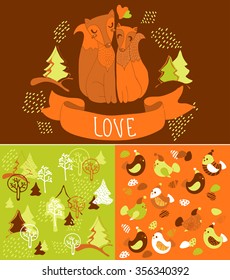 Cute doddle background with foxes, beautiful patterns for different design, Vector