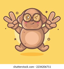 cute dog animal character mascot with peace sign hand gesture isolated cartoon in flat style design