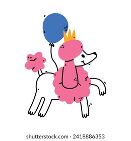 Cute Dog Animal Flying with Balloon Floating in the Air Vector Illustration