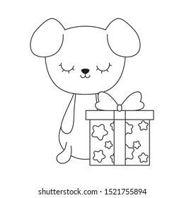 cute dog animal with gift box vector illustration design
