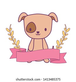 cute dog animal with ribbon decoration and branches