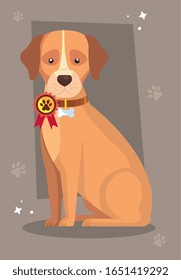 cute dog animal and stamp with paw print vector illustration design