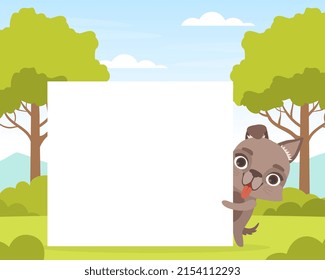Cute Dog Animal at White Empty Board Vector Template