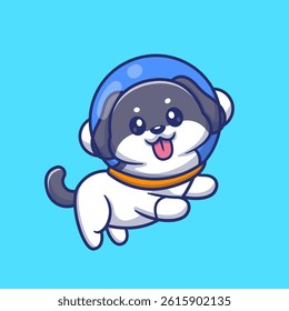 Cute Dog Astronaut Cartoon Vector Icon Illustration. Animal Nature Icon Concept Isolated Premium Vector. Flat Cartoon Style