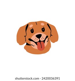 Un avatar de perro lindo. El cachorro muestra un retrato de lengua. Divertida cabeza de perro. Cara divertida de animal doméstico, bozal feliz de mascota. Pequeño hocico. Cómpralo adorable. Ilustración de vectores aislado plano sobre fondo blanco