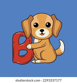 Cute Dog with B Letter Vector Illustration